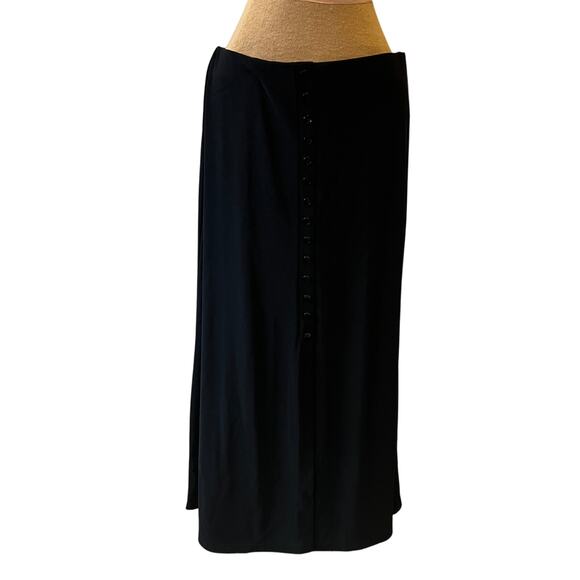 Briggs New York Black maxi skirt slinky knit button front 90s basics goth Lg - Picture 1 of 12
